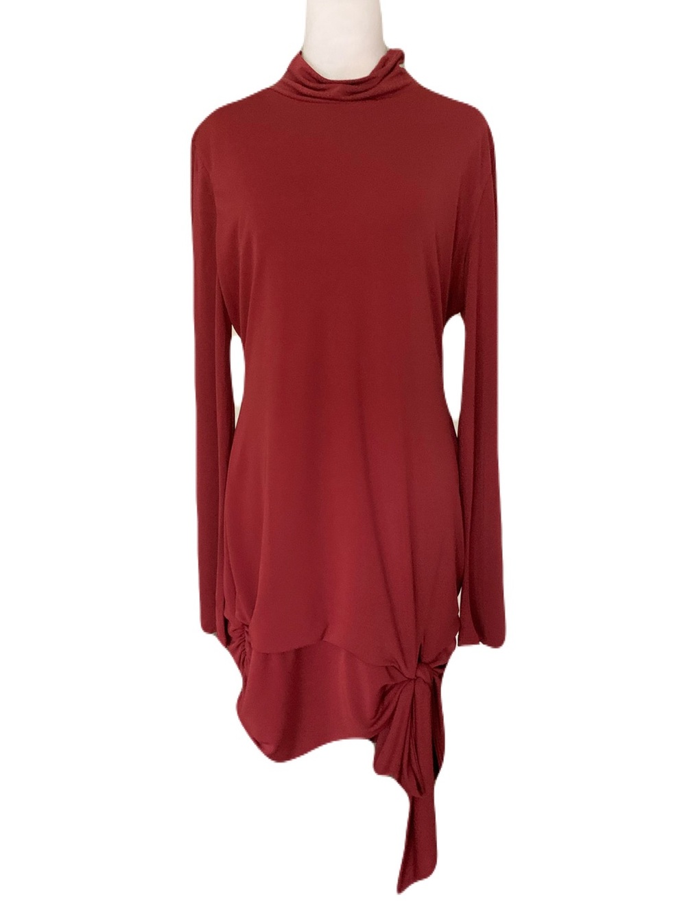 Lovers + Friends Rust Red XL Long Sleeve Mock Neck Midi Dress with Side Knot